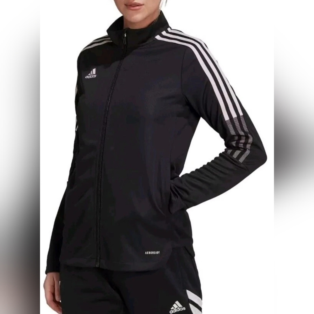 ADIDAS Women's Tiro 21 Track Jacket Zip-Up Black Long sleeves + Pockets Size XS